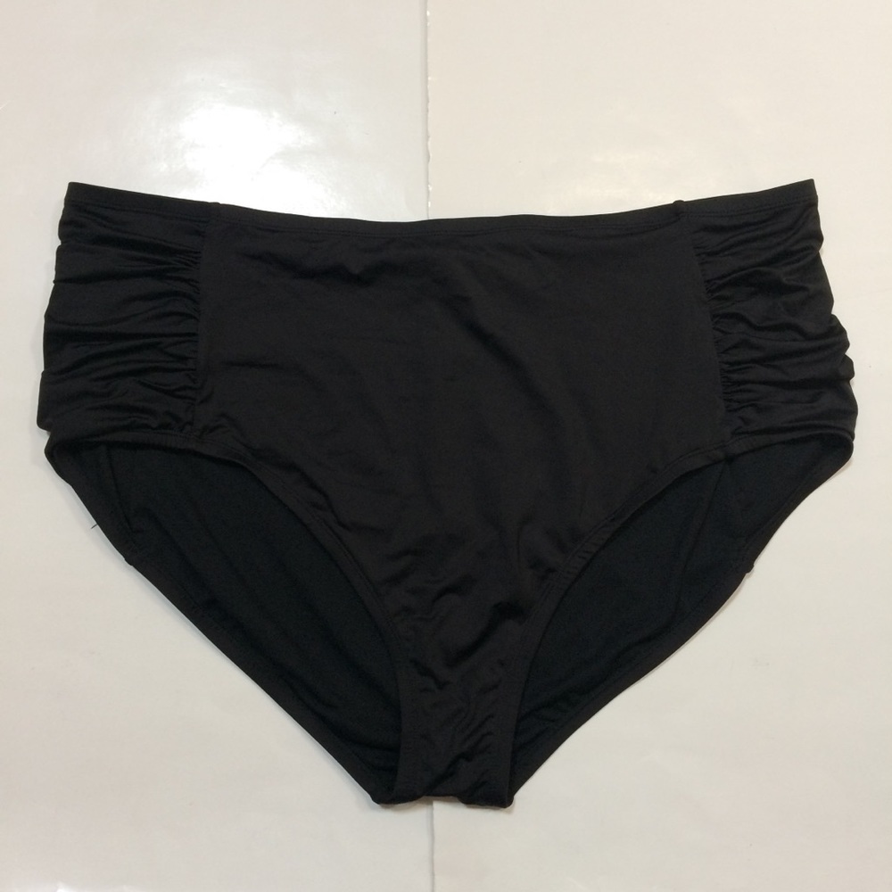 Apt. 9 High Waist Black Ruched Sides Swim Bottom - 3X